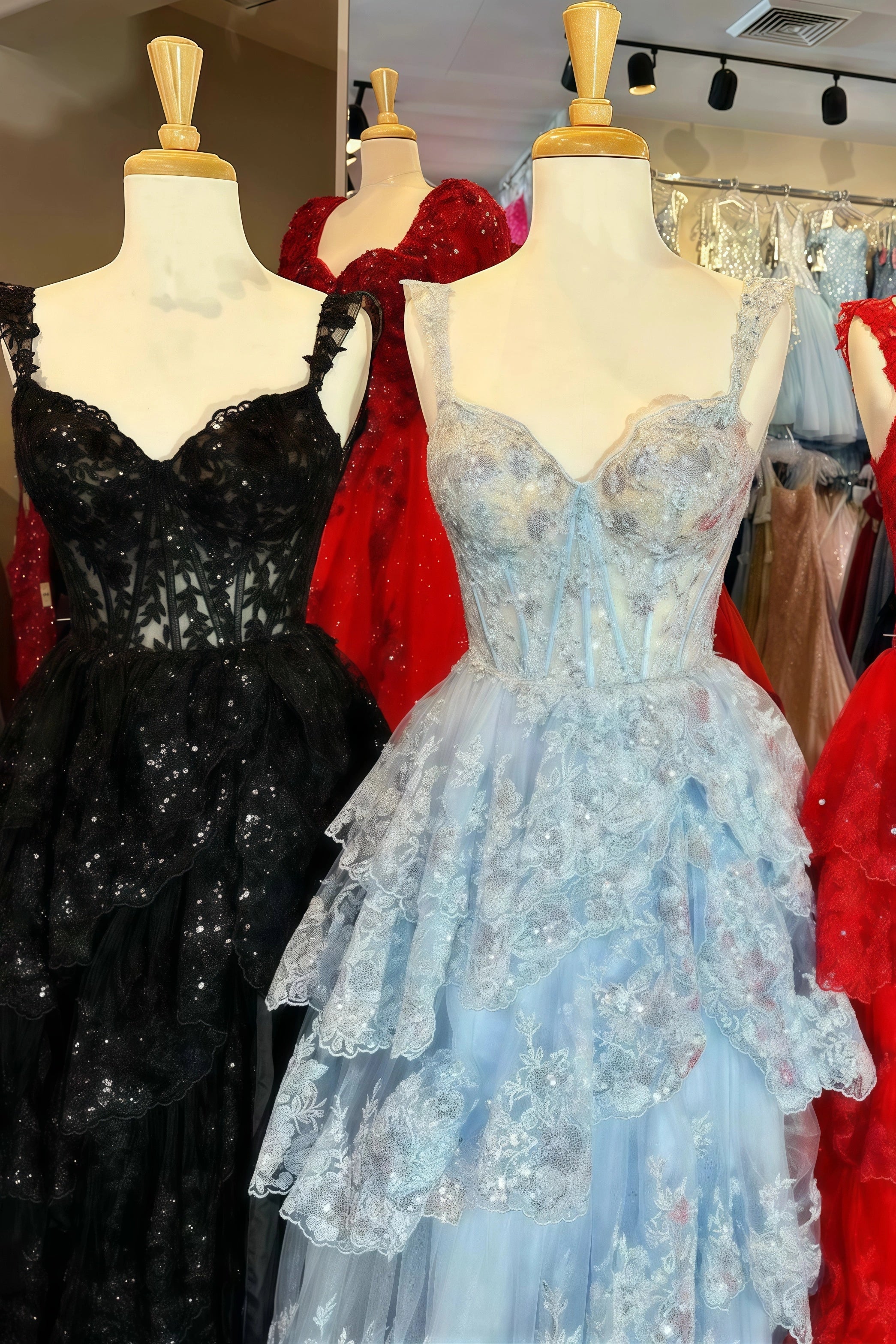 Charming Applique Tiered A-Line Senior Prom Dress, Long Party Gown,AST1622