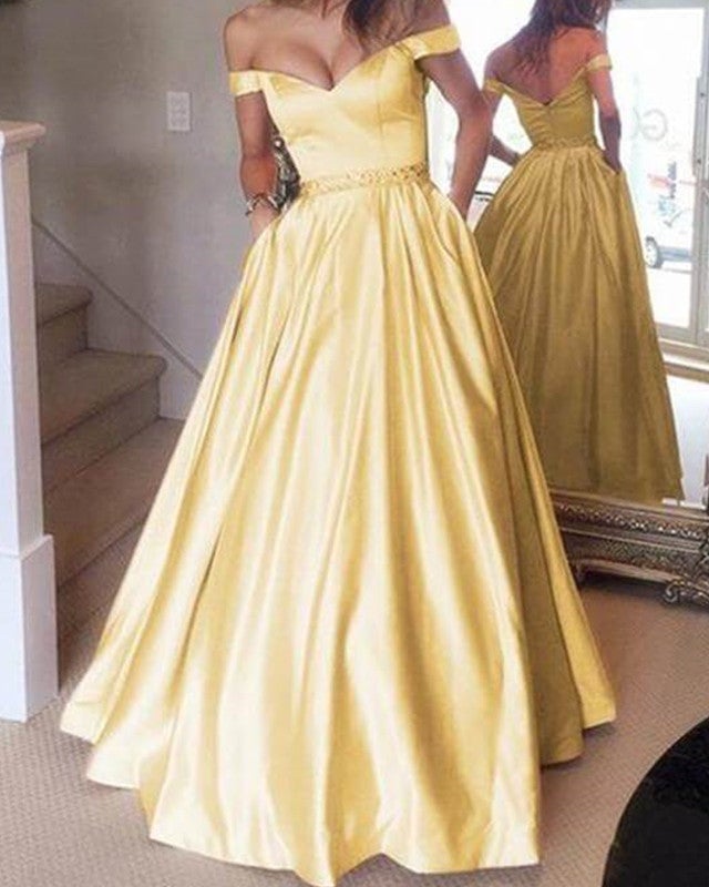 Chic Long Yellow Prom Dresses Off Shoulder