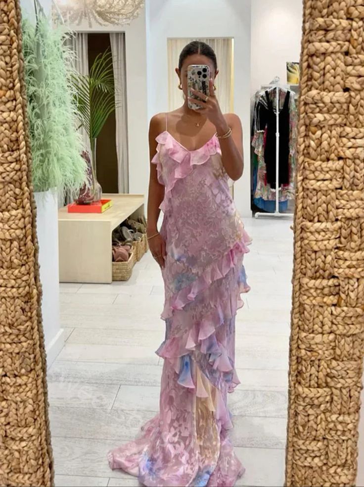 Spaghetti Straps Mermaid Pink Evening Dress Long Prom Dresses,AST921