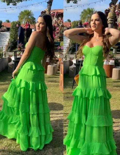 Aimishang Sweetheart Green A-Line Long Prom Dress Ruffles Evening Party Gown