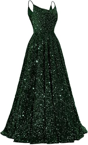 Spaghetti Straps Prom Dresses Sequin Long Formal Ball Gowns Sparkly A-Line Evening Party Gown Wholesale