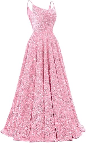 Spaghetti Straps Prom Dresses Sequin Long Formal Ball Gowns Sparkly A-Line Evening Party Gown Wholesale