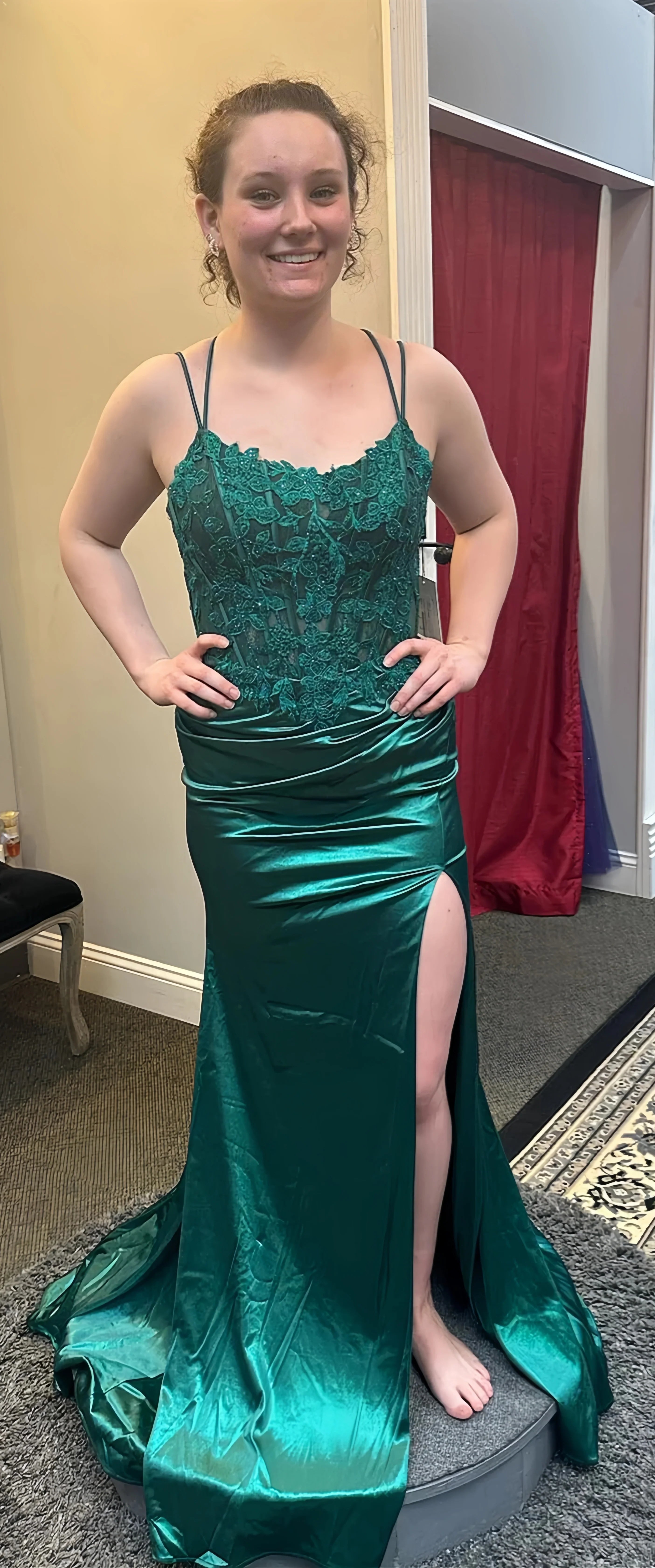 Dark Green Mermaid Evening Prom Dresses With Appliques, AST1559
