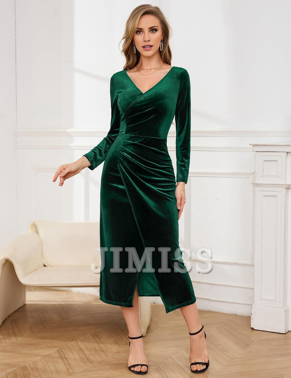 Velvet dress women's long sleeved slim fit extra long wrap dress cocktail party dress winter wedding guest holiday dress