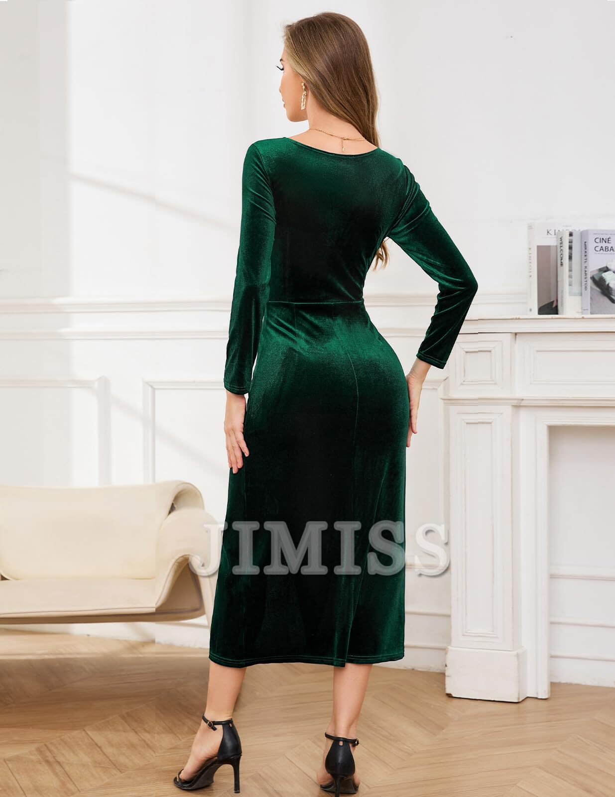 Velvet dress women's long sleeved slim fit extra long wrap dress cocktail party dress winter wedding guest holiday dress