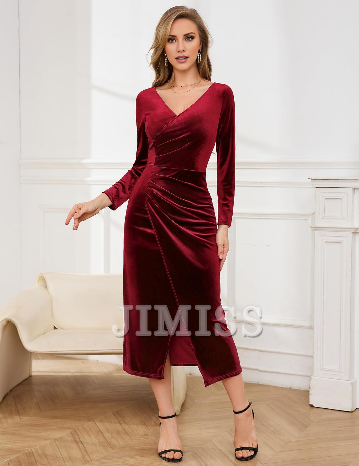 Velvet dress women's long sleeved slim fit extra long wrap dress cocktail party dress winter wedding guest holiday dress