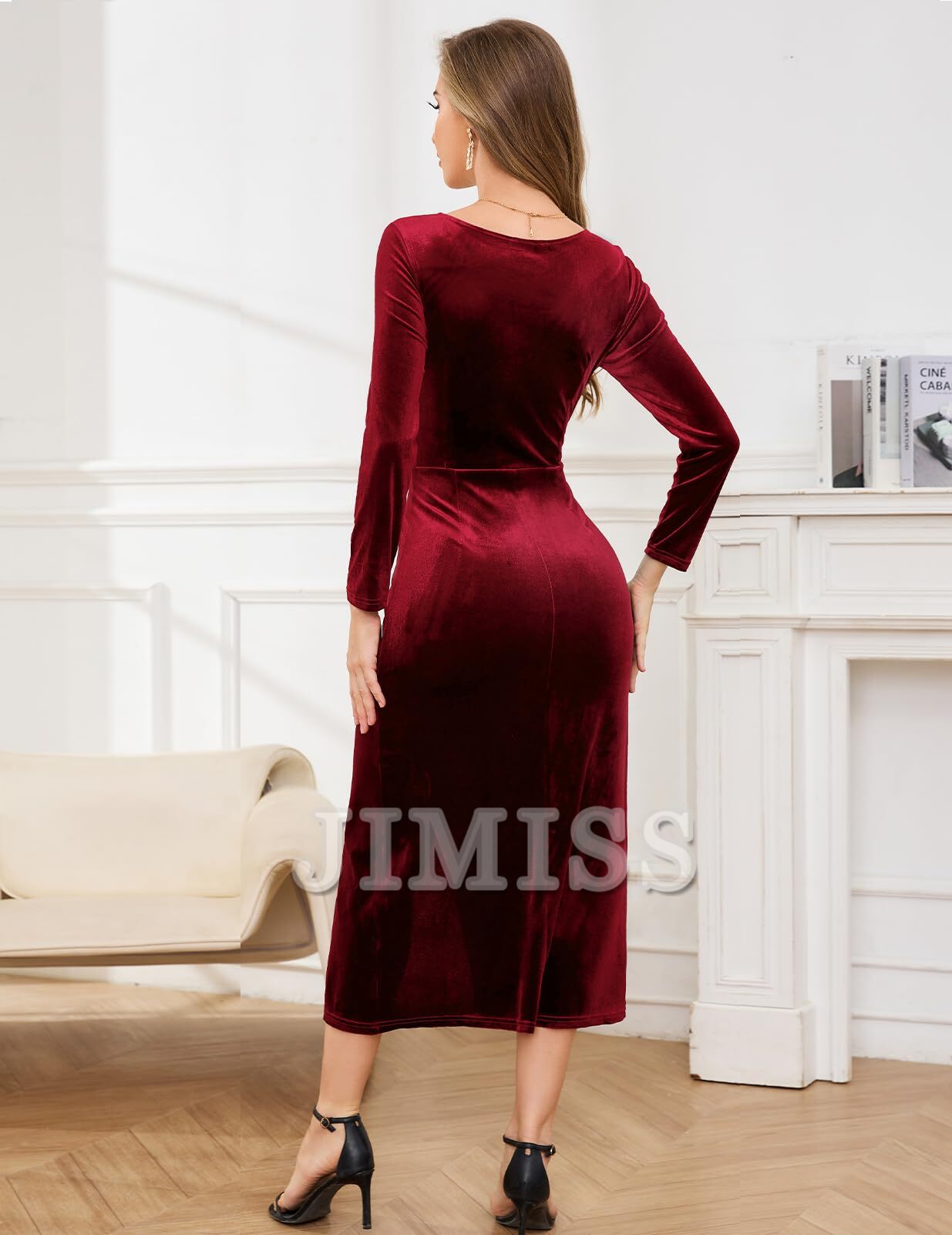 Velvet dress women's long sleeved slim fit extra long wrap dress cocktail party dress winter wedding guest holiday dress