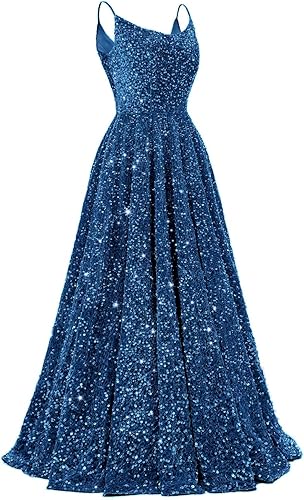 Spaghetti Straps Prom Dresses Sequin Long Formal Ball Gowns Sparkly A-Line Evening Party Gown Wholesale