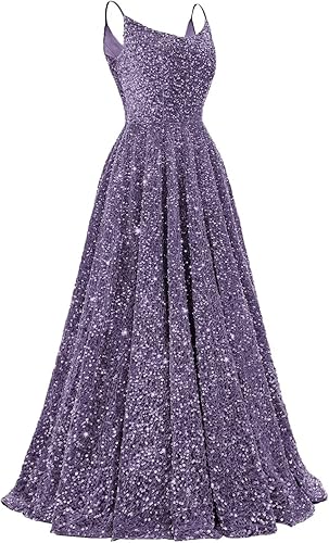 Spaghetti Straps Prom Dresses Sequin Long Formal Ball Gowns Sparkly A-Line Evening Party Gown Wholesale