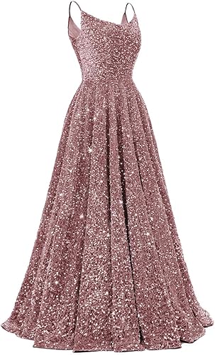 Spaghetti Straps Prom Dresses Sequin Long Formal Ball Gowns Sparkly A-Line Evening Party Gown Wholesale