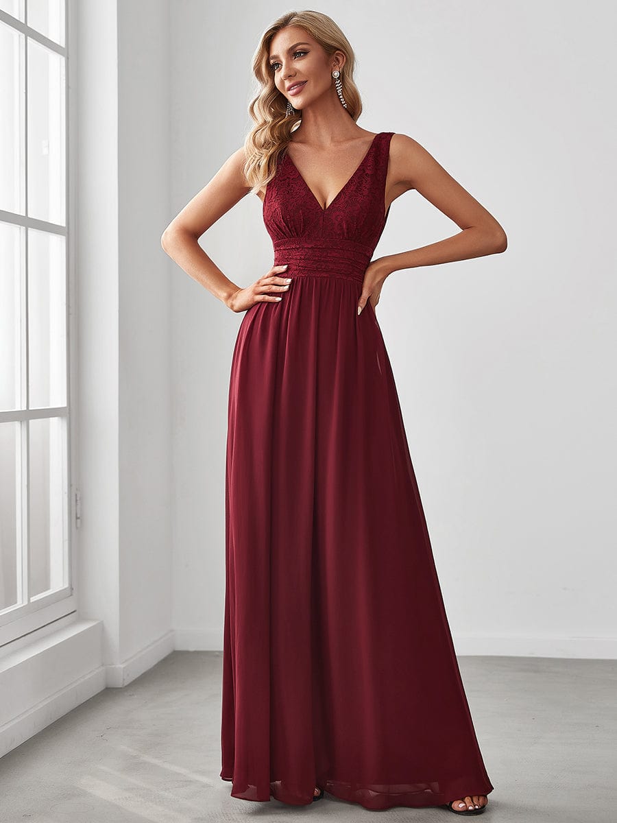 Weitese Lace Empire Waist V-Back Sleeveless Chiffon Evening Dress