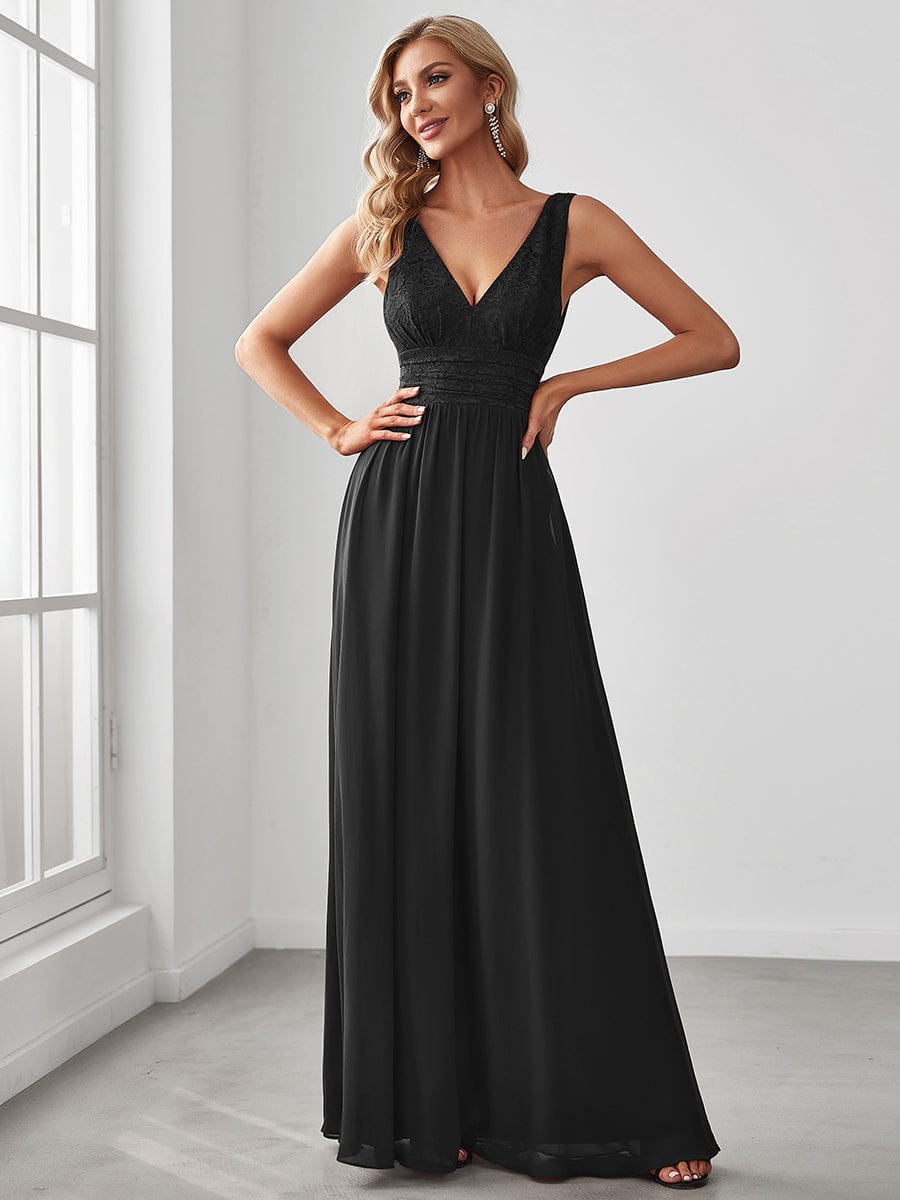 Weitese Lace Empire Waist V-Back Sleeveless Chiffon Evening Dress
