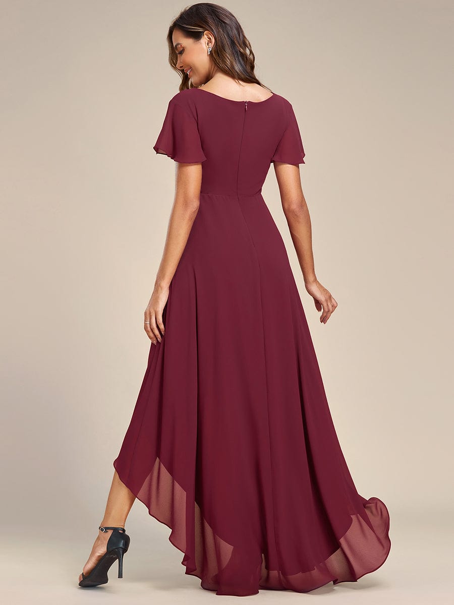 Weitese Flowy High-low Chiffon Ruffle Sleeves Bridesmaid Dress