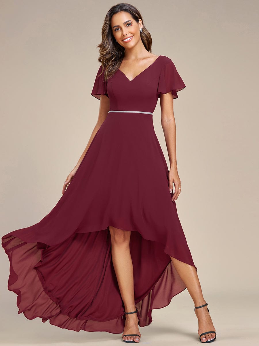 Weitese Flowy High-low Chiffon Ruffle Sleeves Bridesmaid Dress