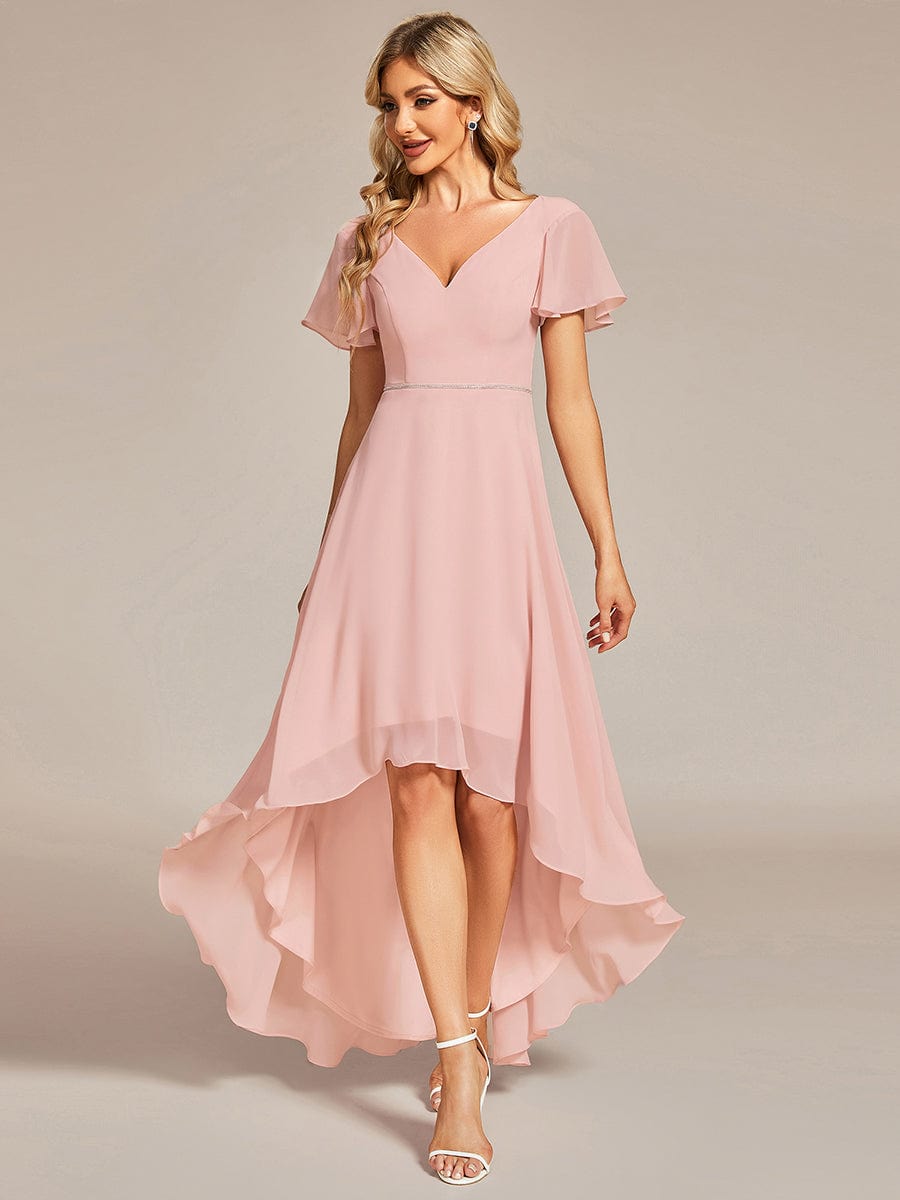 Weitese Flowy High-low Chiffon Ruffle Sleeves Bridesmaid Dress