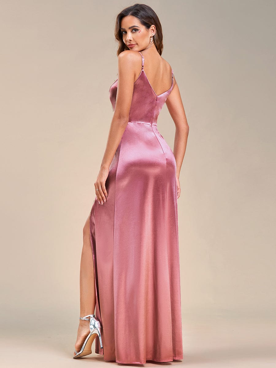 Weitese Spaghetti Straps High Stretch V-Neck Sleeveless Satin Evening Dress