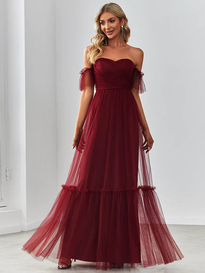 Wholesale Off the Shoulder Sweetheart Pleated Tulle Evening Dress