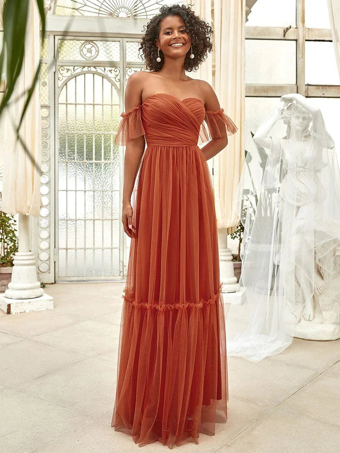 Wholesale Off the Shoulder Sweetheart Pleated Tulle Evening Dress
