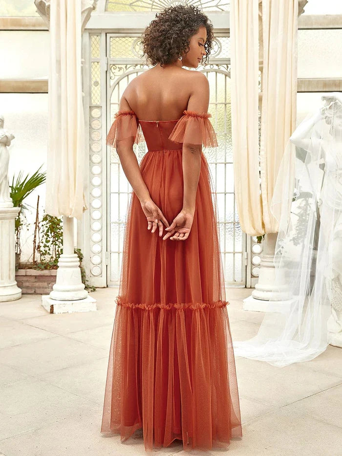 Wholesale Off the Shoulder Sweetheart Pleated Tulle Evening Dress