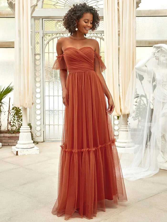 Wholesale Off the Shoulder Sweetheart Pleated Tulle Evening Dress