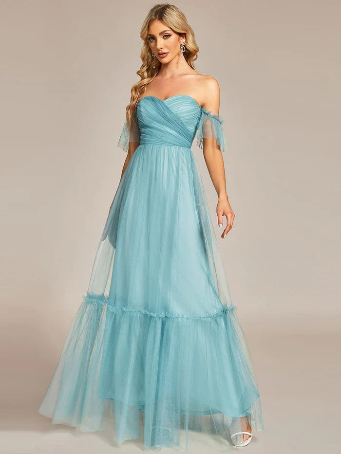Wholesale Off the Shoulder Sweetheart Pleated Tulle Evening Dress