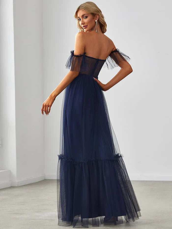 Wholesale Off the Shoulder Sweetheart Pleated Tulle Evening Dress