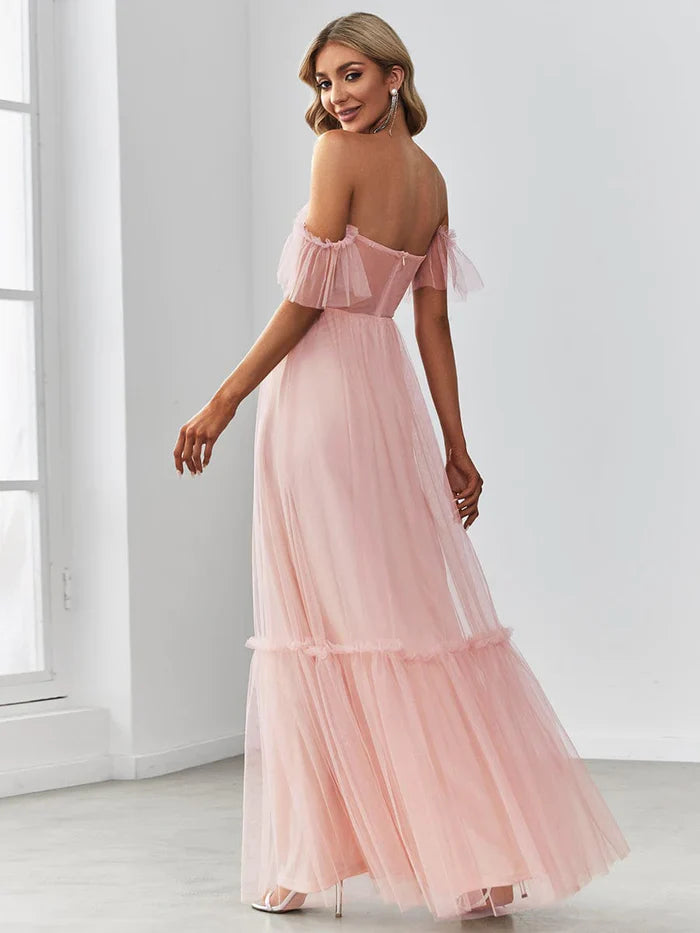 Wholesale Off the Shoulder Sweetheart Pleated Tulle Evening Dress