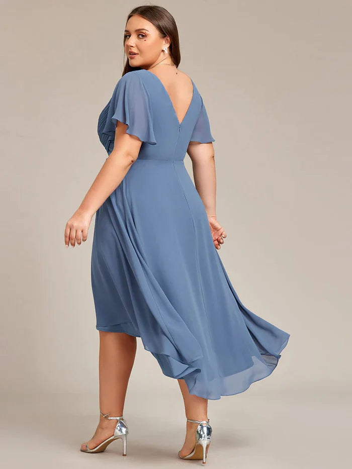 Aimishang Chic V Neck High-Low Wedding Guest Dress Elegant Bridesmaid Dresses
