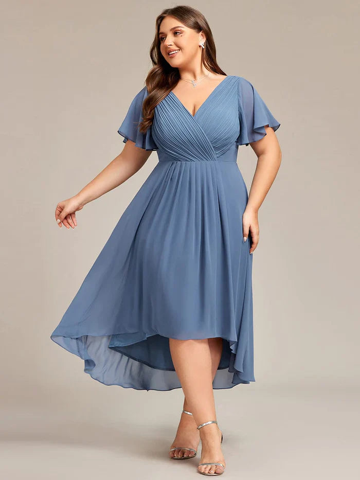 Aimishang Chic V Neck High-Low Wedding Guest Dress Elegant Bridesmaid Dresses