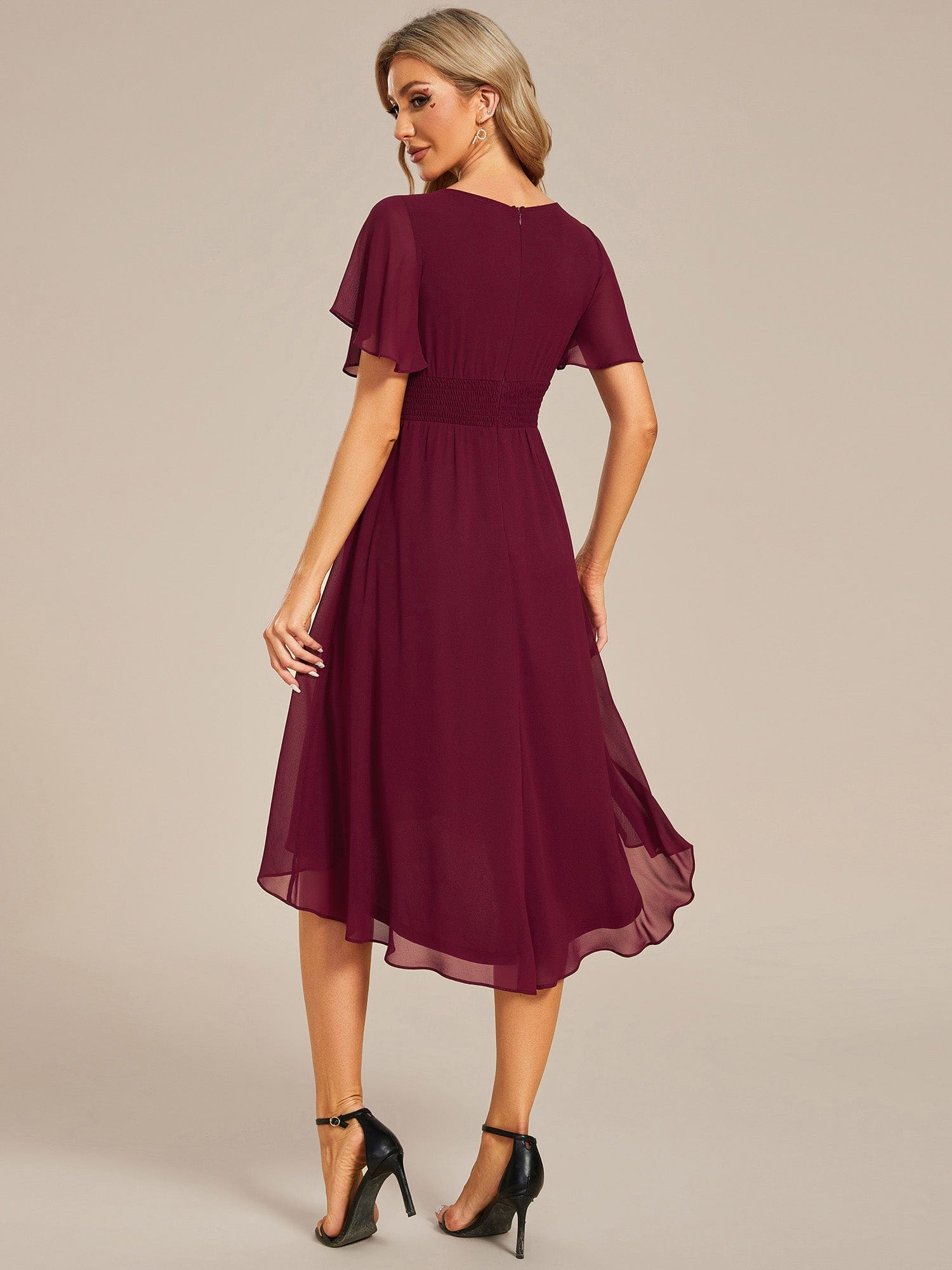 Weitese Flowy Chiffon Round Neckline A-Line Knee Length Wedding Guest Dress