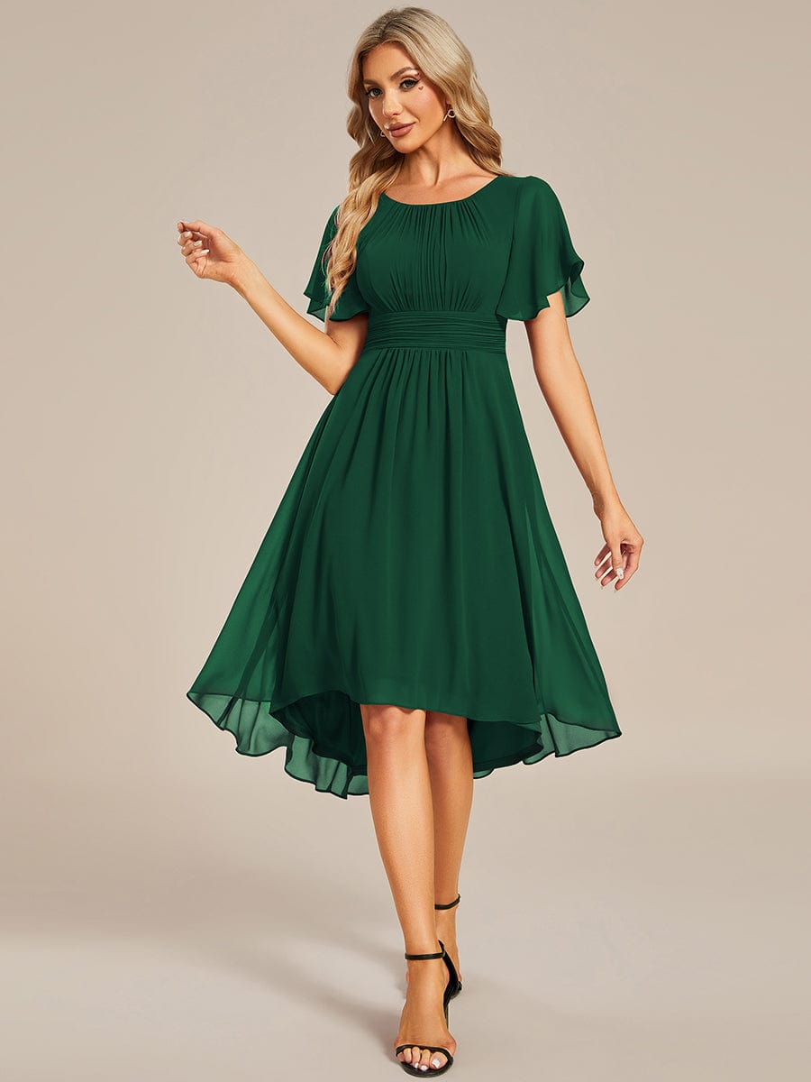 Weitese Flowy Chiffon Round Neckline A-Line Knee Length Wedding Guest Dress