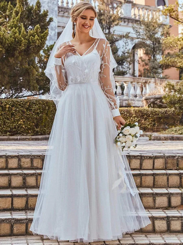 Aimishang Romantic A-Line Tulle Wedding Dress with Lace Decoration