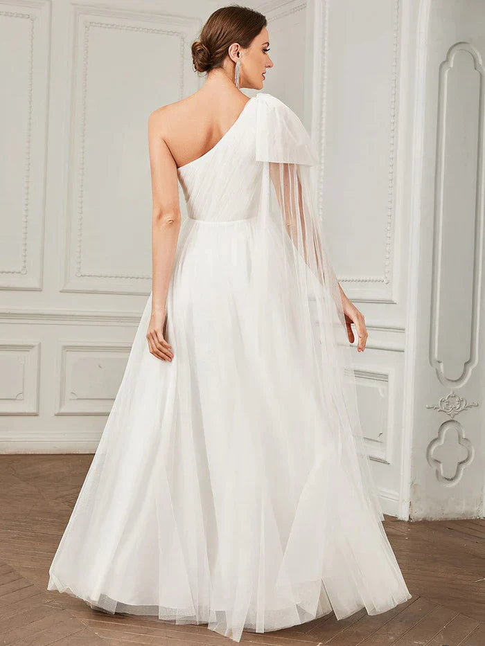 Aimishang Tie Sleeve Asymmetrical Layered Tulle A-line Wedding Dress
