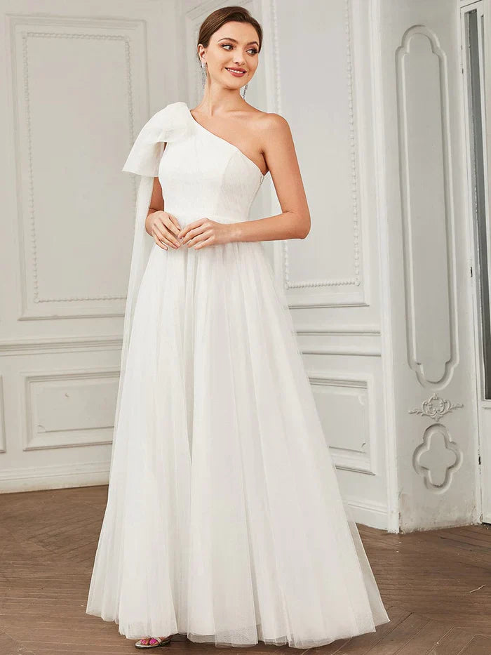Aimishang Tie Sleeve Asymmetrical Layered Tulle A-line Wedding Dress