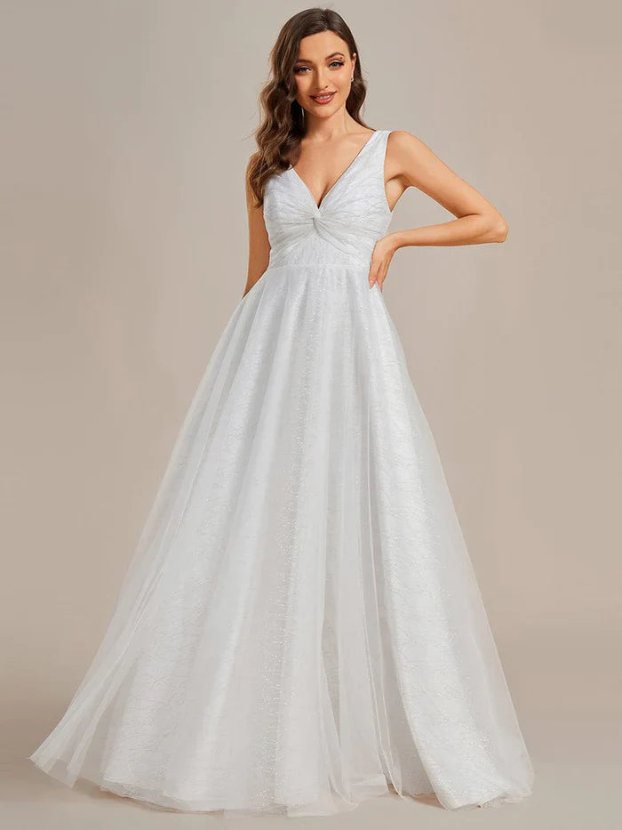 Aimishang Glittery V-Neck Twisted Tulle A-Line Wedding Dress