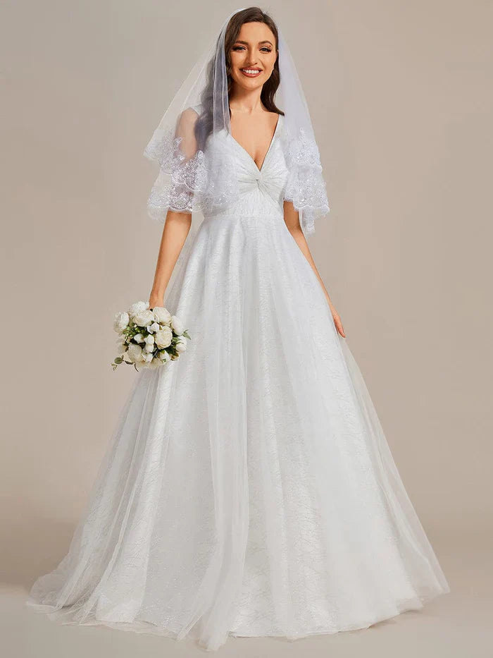 Aimishang Glittery V-Neck Twisted Tulle A-Line Wedding Dress