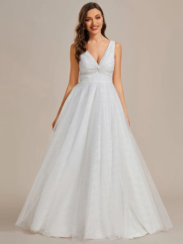Aimishang Glittery V-Neck Twisted Tulle A-Line Wedding Dress