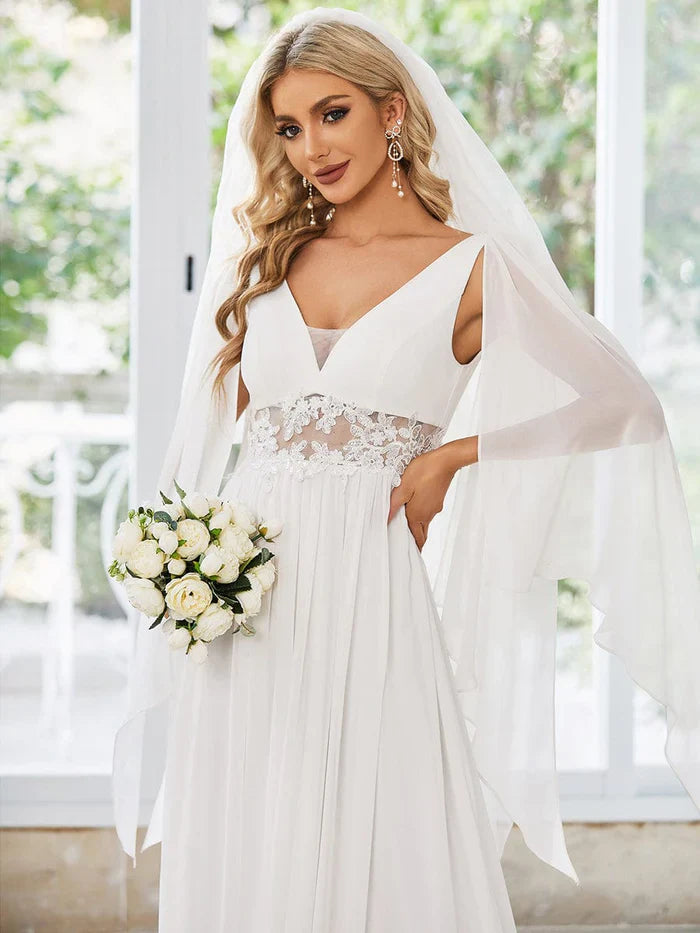 Aimishang Deep V Neck Applique Long Split Wedding Dress