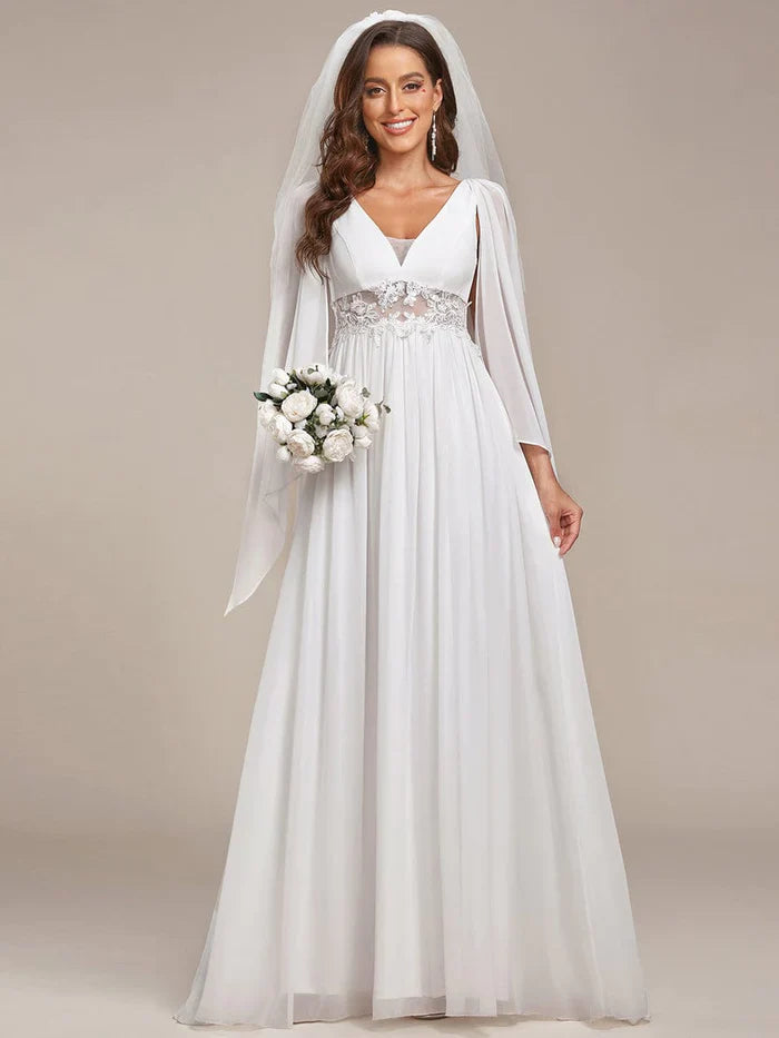Aimishang Deep V Neck Applique Long Split Wedding Dress