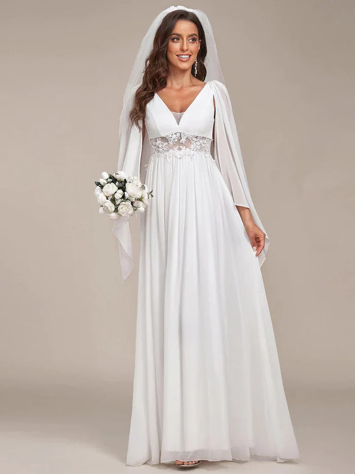 Aimishang Deep V Neck Applique Long Split Wedding Dress