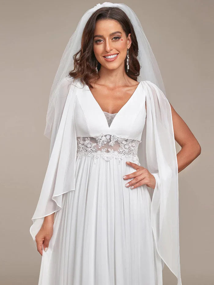 Aimishang Deep V Neck Applique Long Split Wedding Dress