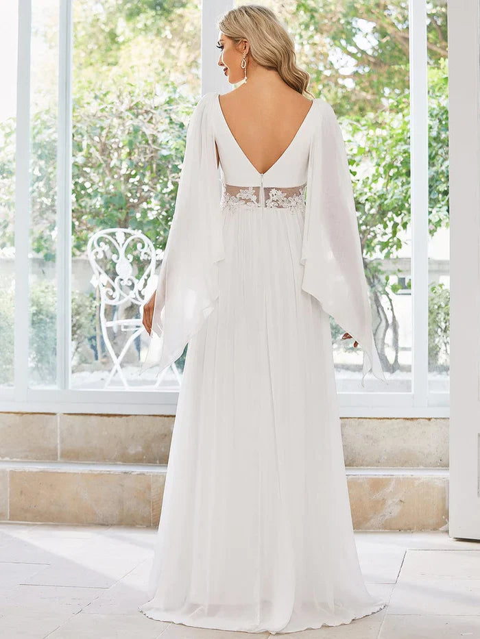 Aimishang Deep V Neck Applique Long Split Wedding Dress