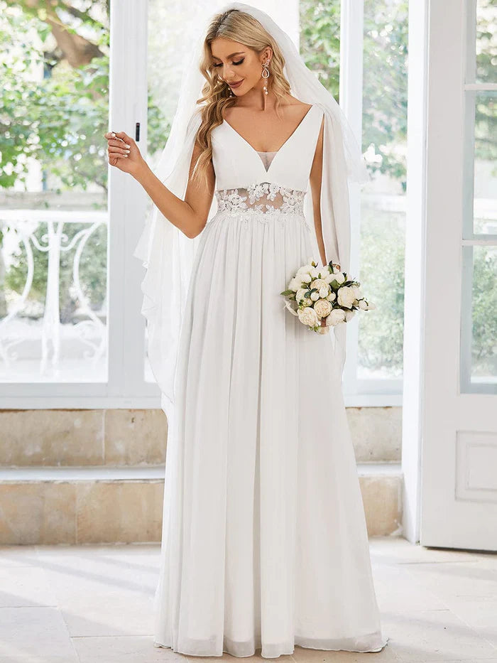 Aimishang Deep V Neck Applique Long Split Wedding Dress