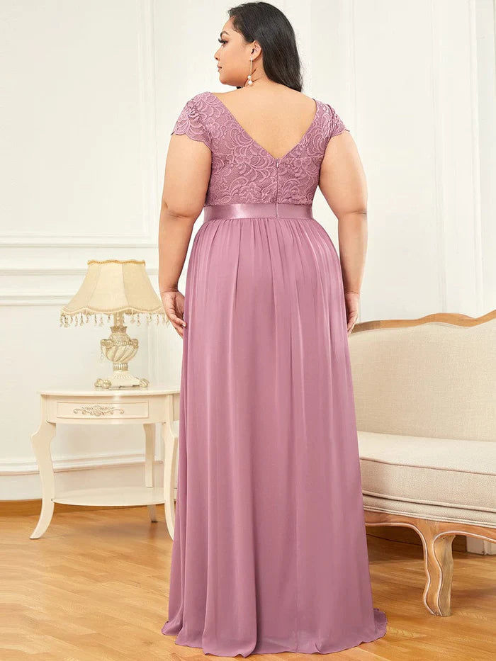 Aimishang Lace Short Sleeve Maxi Mother of the Bride Dress