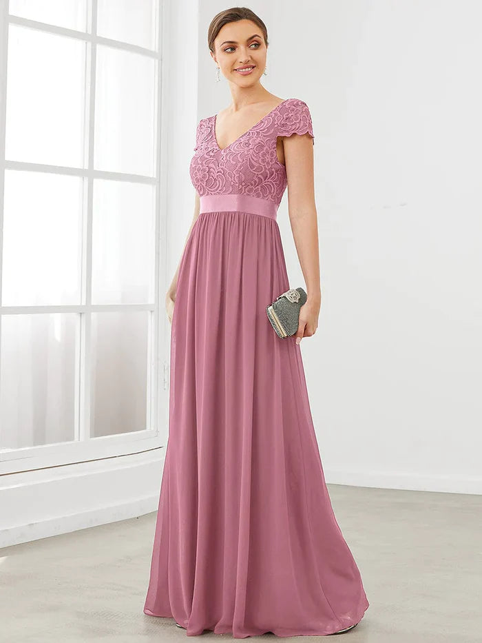 Aimishang Lace Short Sleeve Maxi Mother of the Bride Dress