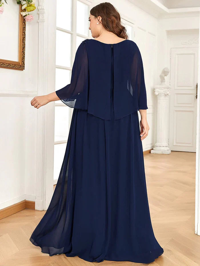 Aimishang Sheer Bell Sleeve Capelet Maxi Mother of the Bride Dress