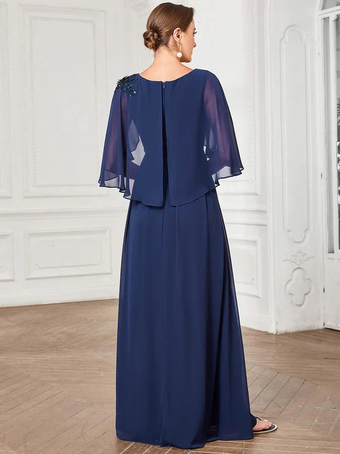 Aimishang Sheer Bell Sleeve Capelet Maxi Mother of the Bride Dress