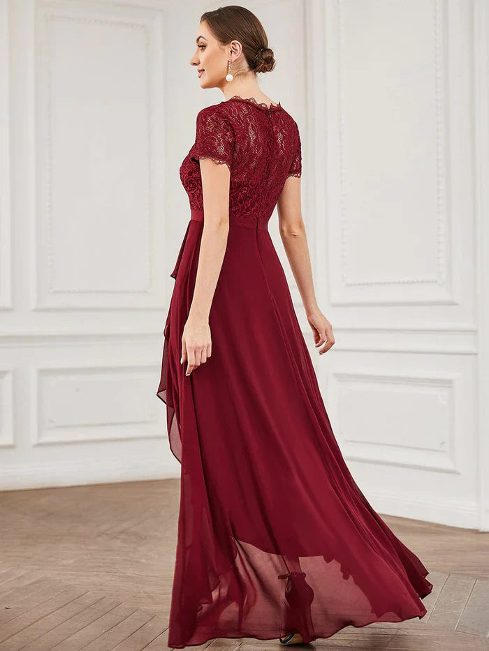 Aimishang Lace Short Sleeve Chiffon Ruffle Mother of the Bride Dress