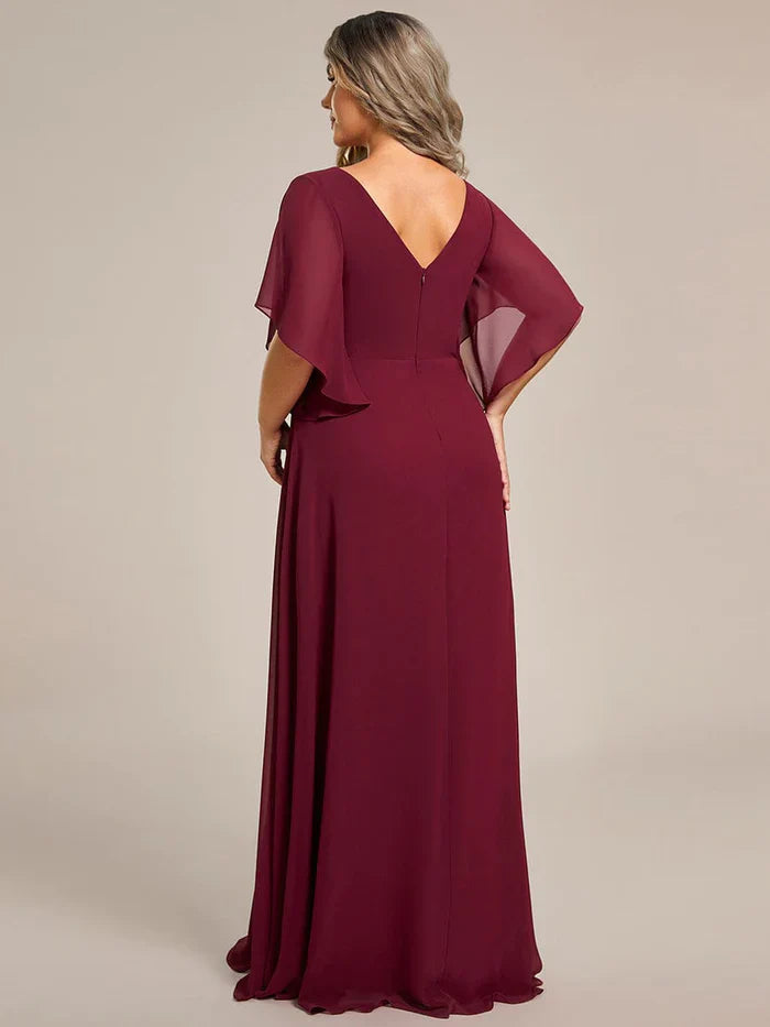 Aimishang Graceful Plus Size A-line Ruffles Sleeve Chiffon Mother of the Bride Dress with Applique