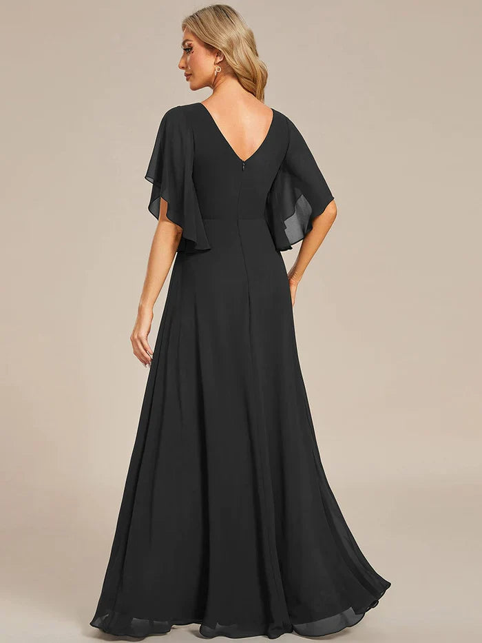 Aimishang Half Sleeves Top Applique Decoration Chiffon Mother of the Bride Dress
